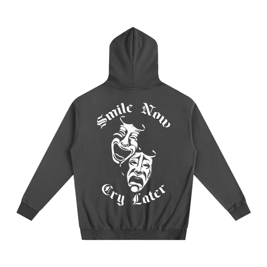 Premium premium chicano clothing Black hoodie with a smile now cry later design on a black background premium chicano clothing & lowrider style streetwear