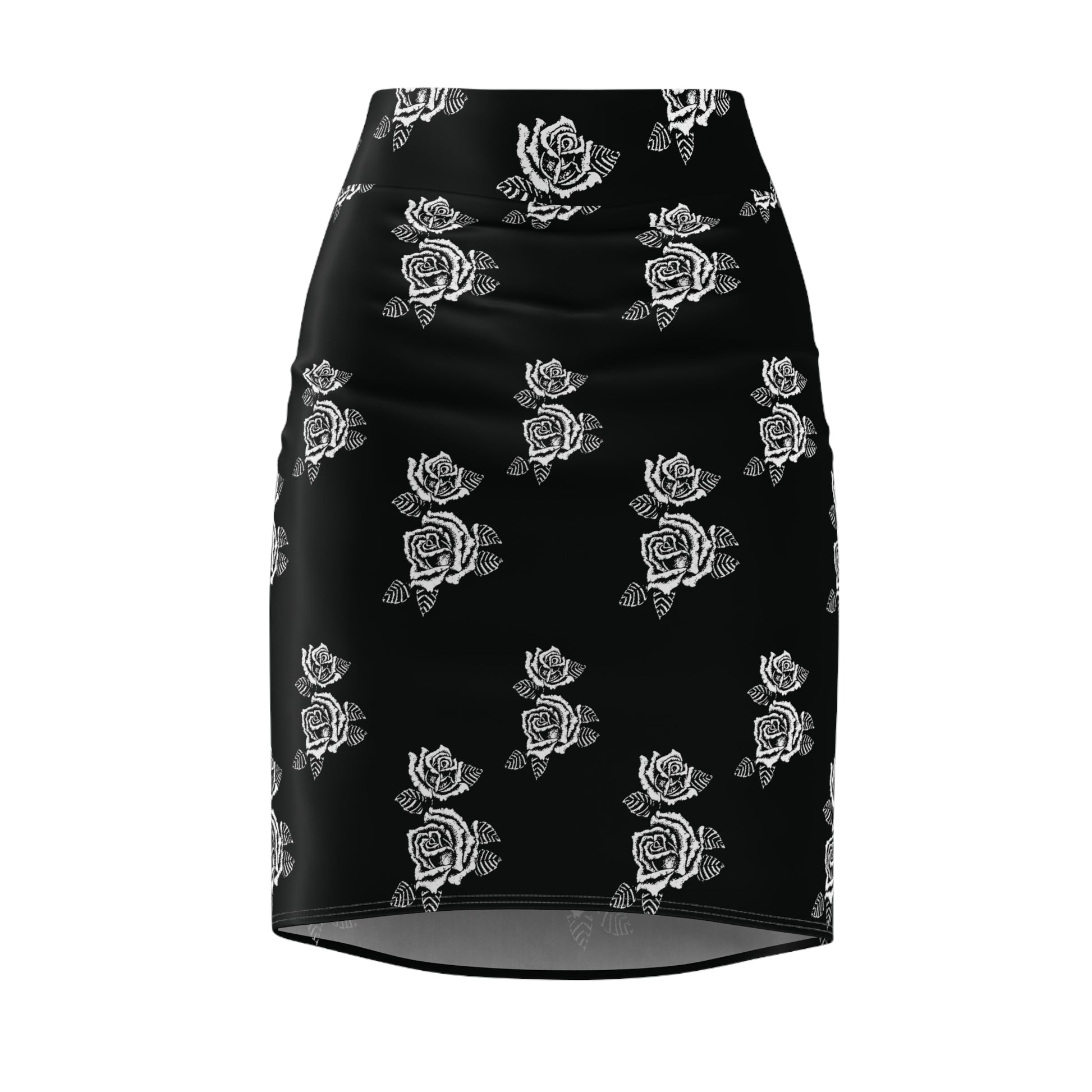 Chola Pencil Skirt with a hand drawn chicano inspired floral print, perfect for any chola style, chola outfits, and premium Chicano fashion. black