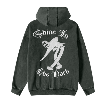 Black stone washed zipper hoodie featuring iconic chicano culture graphics, smile now cry later, Califas, cholita, and virgin mary. premium chicano clothing lowrider style streetwear